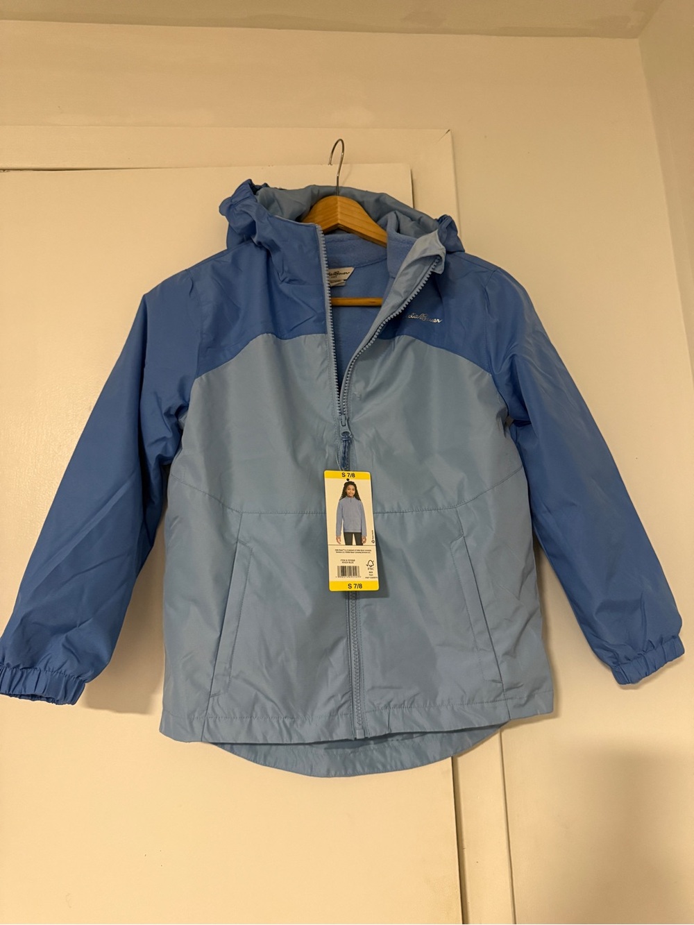 Eddie Bauer Two-Tone Blue Kids Hooded Rain Jacket